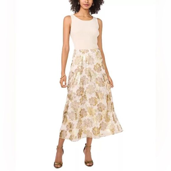 NEW Vince Camuto Metallic Floral-Print Midi Skirt Floral Maxi Skirt Size S - Picture 1 of 10